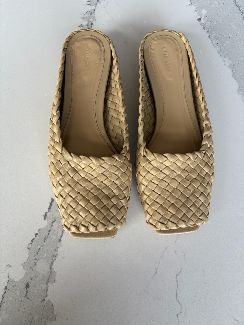 Bottega Veneta Braided Leather Slide Mules in Beige